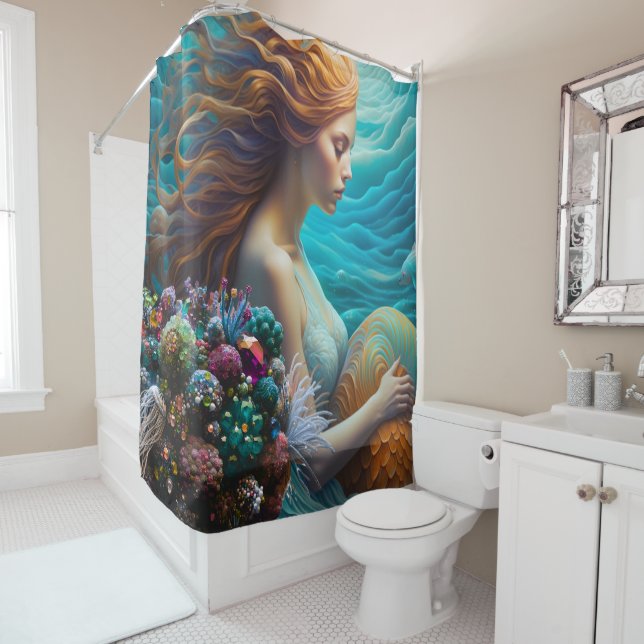 Rideaux De Douche Sirène et pierres précieuses (En situation)