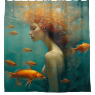 Rideaux De Douche Sirène et poisson d'or