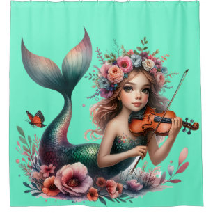 Rideaux De Douche "Sirène Jouant Violon - Art Sous-Marin Whimsical"