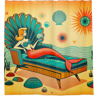 Rideaux De Douche "Sirène Moderne Du Milieu Du Siècle - Art Rétro Vi