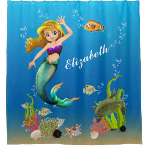 Rideaux De Douche Sirène Sous La Tortue De Mer Poisson Océan