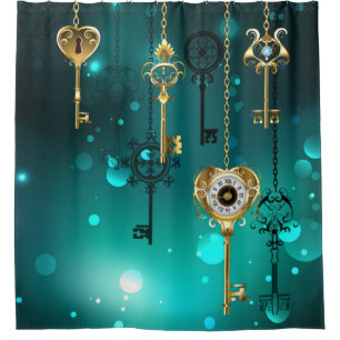 Rideaux De Douche Skeleton Keys on Green Background