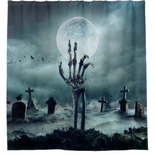Rideaux De Douche Skeleton Zombie Main Se Levant D'Un Grave-Yard - H