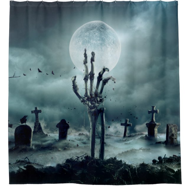 Rideaux De Douche Skeleton Zombie Main Se Levant D'Un Grave-Yard - H (Devant)
