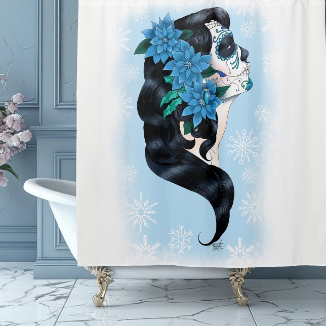 Rideaux De Douche Skull d'hiver Flèches de neige bleues (Créateur téléchargé)