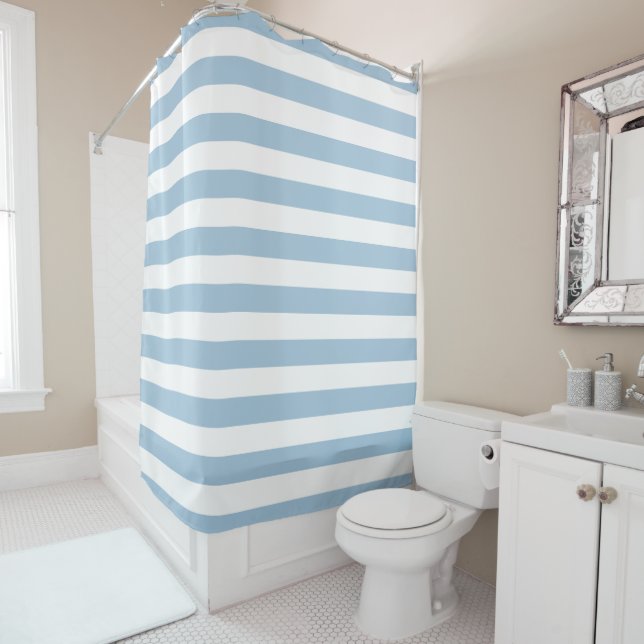 Rideaux De Douche Sky Blue and White Stripes Shower Curtain (En situation)