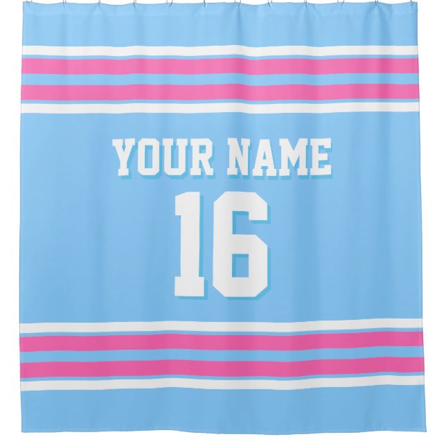 Rideaux De Douche Sky Blue Hot Rose White Strips Sport Jersey (Devant)