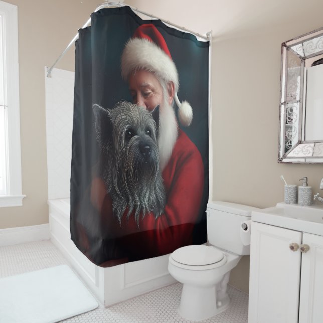 Rideaux De Douche Skye Terrier avec Noël Festif du Père Noël (En situation)