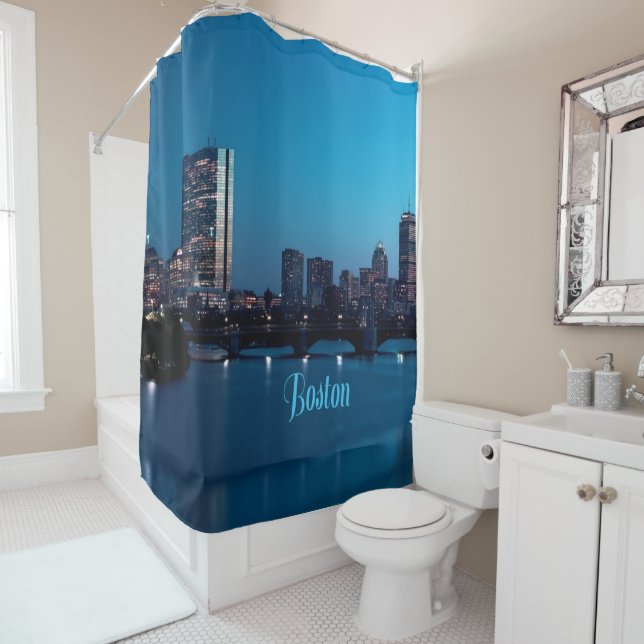 Rideaux De Douche Skyline de Boston Massachusetts City (En situation)