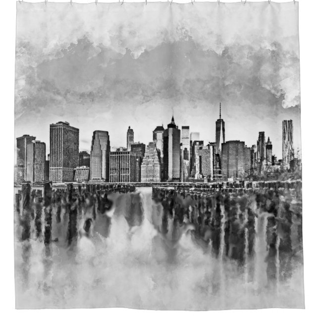 Rideaux De Douche Skyline New York City Manhattan - noir et blanc (Devant)