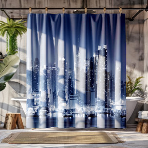 Rideaux De Douche Skyline Nuit Panoramique Manhattan New York City