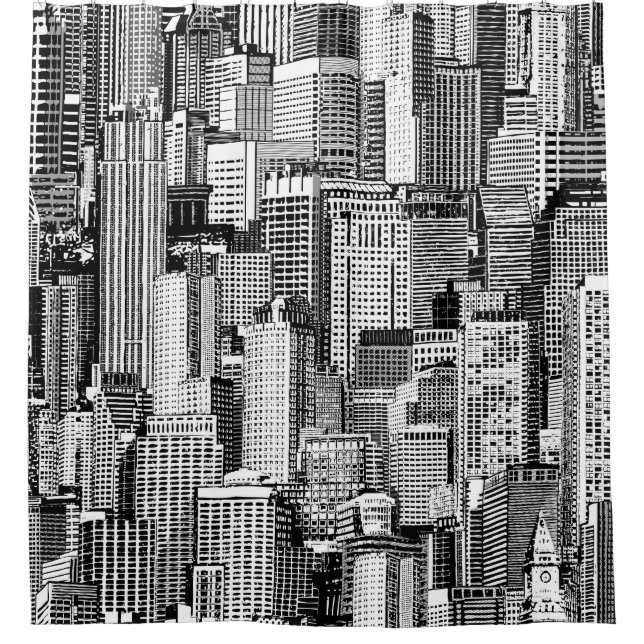 Rideaux De Douche Skyscraper City Texture Isométrique sans fil (Devant)