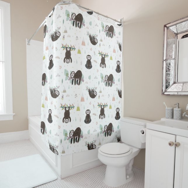 Rideaux De Douche Sleepy Sweet Sloth Motif (En situation)