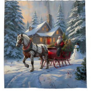 Rideaux De Douche Sleigh Père Noël à cheval de Noël