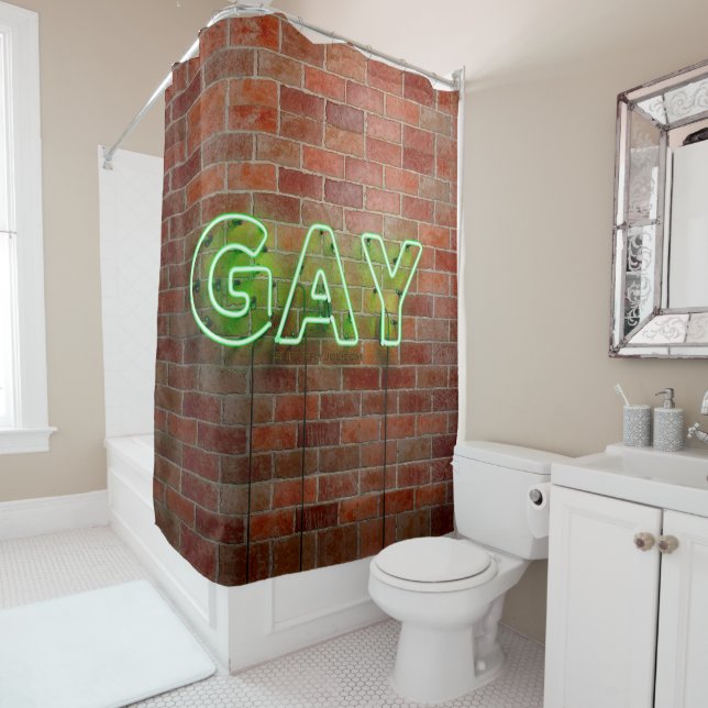 Rideaux De Douche SlipperyJoe illuminé néon gay signe lumineux vif (En situation)