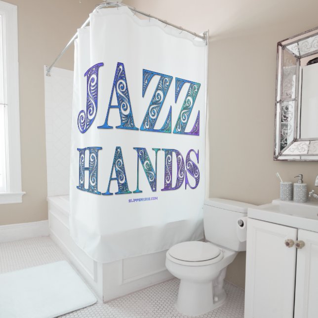 Rideaux De Douche SlipperyJoe's comédie musicale Broadway Jazz Hands (En situation)