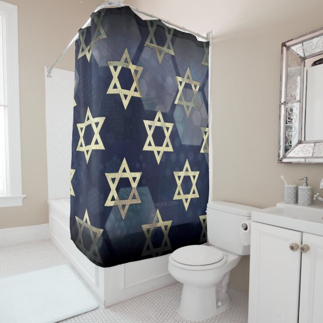 Rideaux De Douche SlipperyJoe's Happy Hanoukka multiple Star de Davi (En situation)