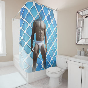 Rideaux De Douche SlipperyJoe's homme musclé six-pack abs blanc sous