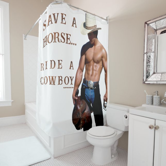 Rideaux De Douche SlipperyJoe's save horse ride paille cowboy casque (En situation)