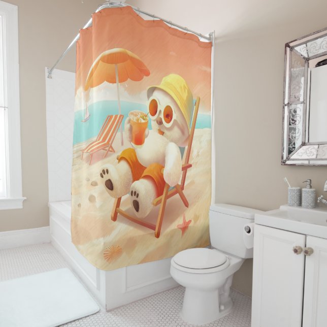 Rideaux De Douche Smile Dog - Mode Plage Activé (En situation)