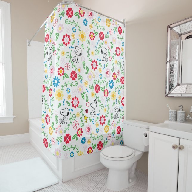 Rideaux De Douche Snoopy So Sweet Flower Pattern (En situation)