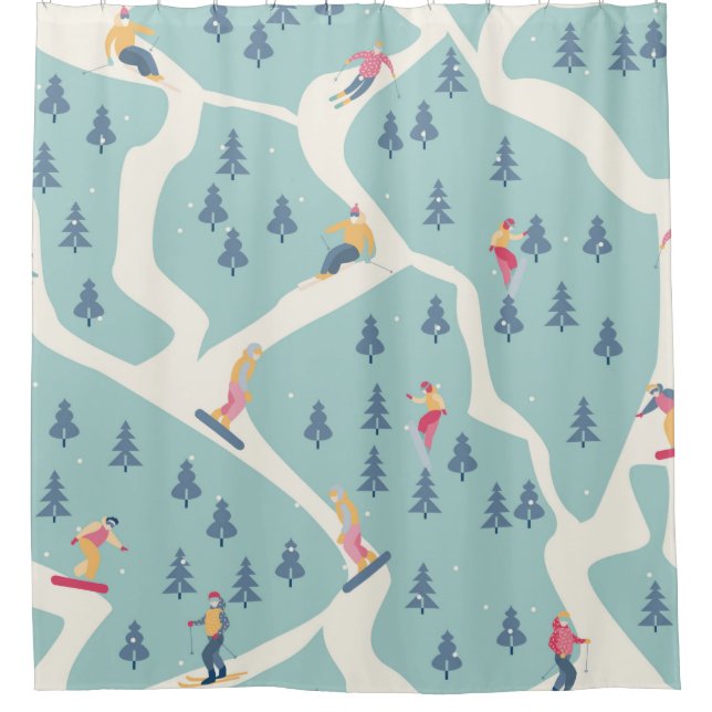 Rideaux De Douche Snowboarders et skieurs se promènent dans la stati (Devant)