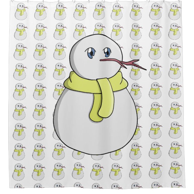 Rideaux De Douche Snowman portant une écharpe jaune (Devant)