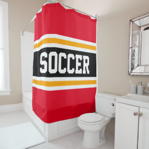 Rideaux De Douche SOCCER Athlète Rouge clair Noir Jaune rayures
