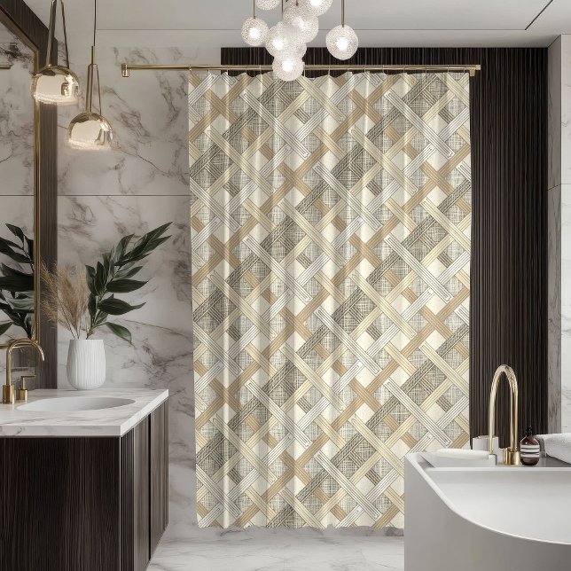 Rideaux De Douche Soft Neutral Curtain Modern Geometric Bathroom (Soft Neutral Curtain Modern Geometric Bathroom)