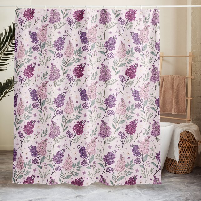 Rideaux De Douche Soft Pink and Purple Lilac Floral Pattern   (Créateur téléchargé)