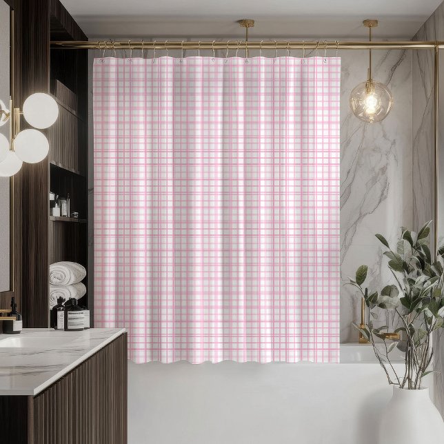 Rideaux De Douche Soft Pink Check Curtain Chic and Fresh Look (Soft Pink Check Curtain Chic and Fresh Look)