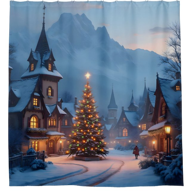 Rideaux De Douche Soir enneigé sur la place -  (Devant)