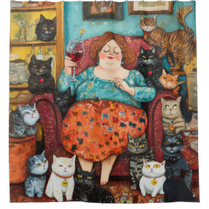 Rideaux De Douche Soirée cosy avec dame sans chats