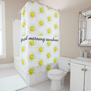 Rideaux De Douche Soleil bonjour ! Mignon ; jaune sur le blanc