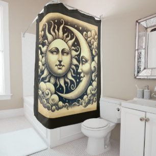 Rideaux De Douche Soleil et Lune Célestes Vintage