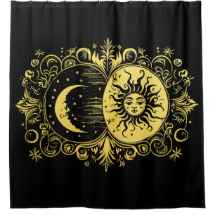 Rideaux De Douche Soleil et Lune mystiques en or