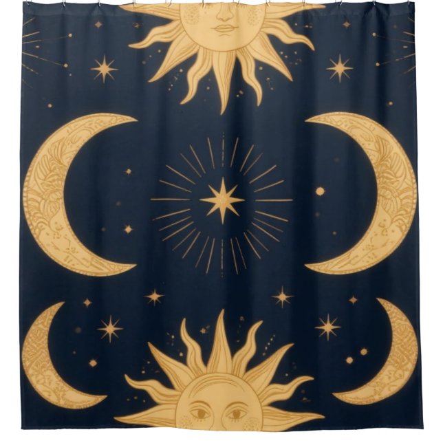 Rideaux De Douche Soleil et Motif céleste de Soleil et Lune (Devant)