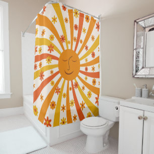 Rideaux De Douche Soleil Rétro Avec Fleurs Hippies Sunshine 
