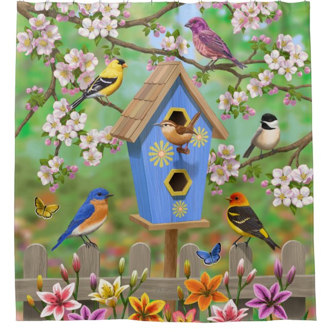 Rideaux De Douche Songbirds Lily Garden Birdhouse (Devant)