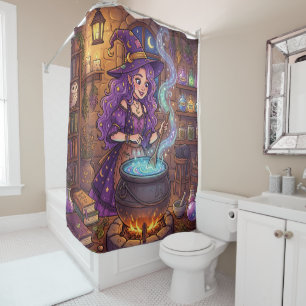 Rideaux De Douche Sorcière de dessin animé faisant une potion d'amou