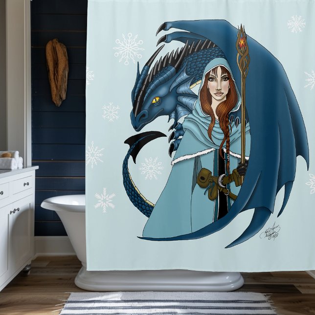 Rideaux De Douche  Sorcière du Dragon Bleu Flocons de Neige (Créateur téléchargé)