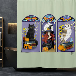 Rideaux De Douche Sorcière gothique chat noir hibou Halloween Art no