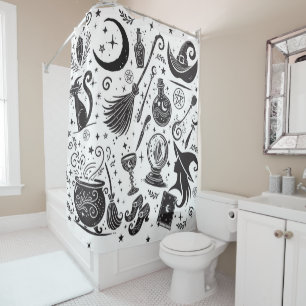 Rideaux De Douche Sorcière Magique Fantaisiste Wiccan Païen Noir & B