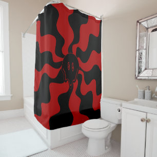 Rideaux De Douche Sourire Rouge et Noir Rétro Melt