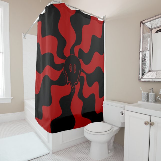 Rideaux De Douche Sourire Rouge et Noir Rétro Melt (En situation)