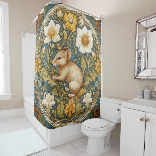 Rideaux De Douche souris et fleurs Art nouveau (En situation)