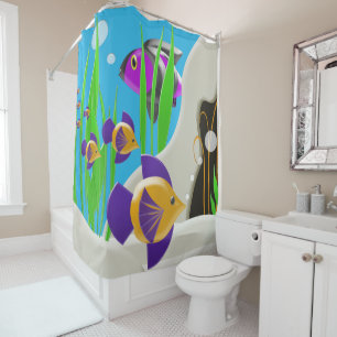 Rideaux De Douche Sous la conception d'aquarium de poisson de mer