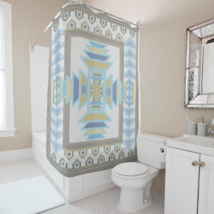 Rideaux De Douche Southwest Blues Indian Blanche Art Design