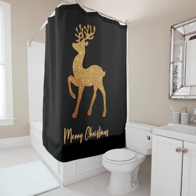 Rideaux De Douche Sparkle Gold Reinder pour Noël (En situation)