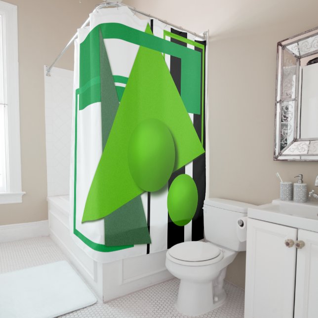 Rideaux De Douche sphère circulaire de formes géométriques vertes né (En situation)